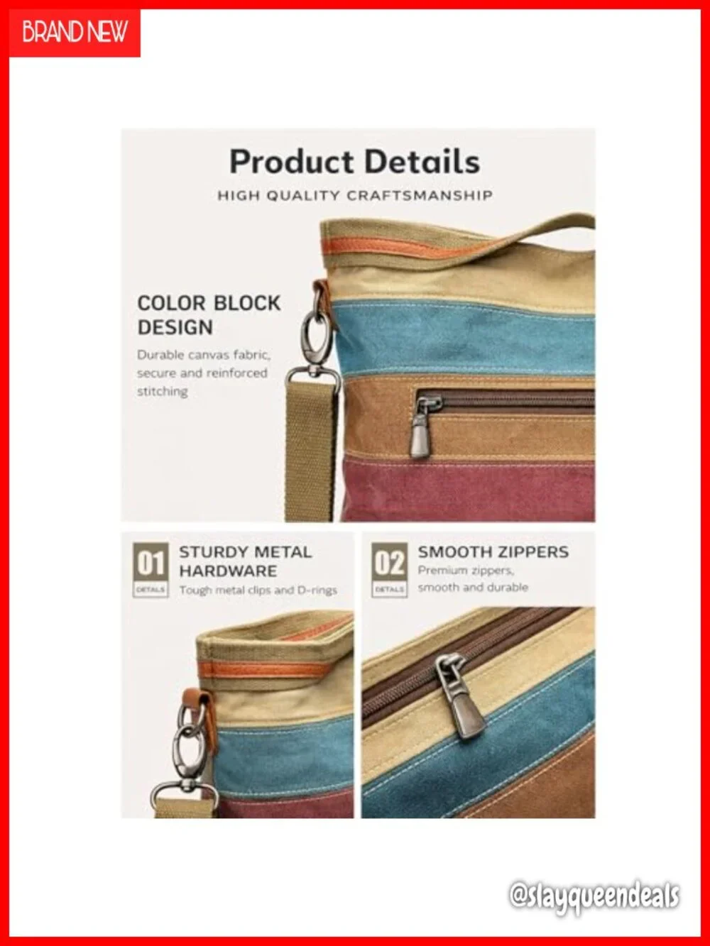 Canvas Hobo Tote Bag With Strap, Large Capacity, Multi-Color